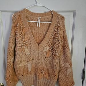 Anthropologie Warm Brown V-Neck Sweater